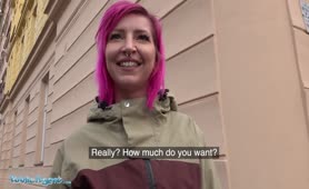 Public Agent Pink Haired Milf Fucked In Bar For Money