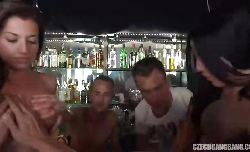Czech Gangbang 19 A Bunch Of Guys And Two Czech Waitress Twins