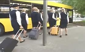 Unsuspecting Big Boob Flight Attendant Jerks Off Man In Public