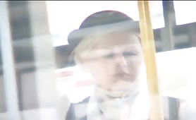 Unsuspecting Big Boob Flight Attendant Jerks Off Man In Public
