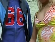 Hot Blonde Jerks A Guy Off Outside.