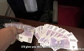 Hot Czech Brunette Took Money And His Cock