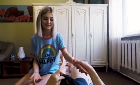 Petite Blonde Chick Is Riding Her Step Brothers Dick