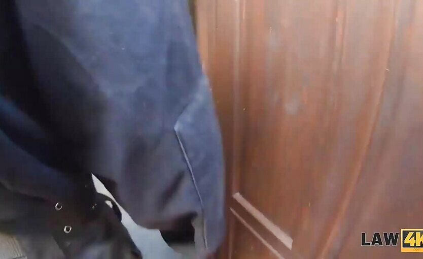 LAW4k Teen Makes It With Security Officer After Being Caught Serving Clients Cock
