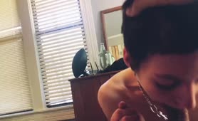 Short Haired Babe Greatly Sucks Him