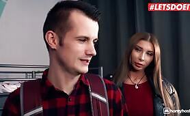 Horny Hostel Brunette Whore Paid For Anal Threesome