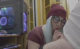 Long Haired Blonde Gives Him Perfect Blowjob