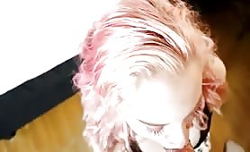 Pretty Pink Haired Teen Blows Well